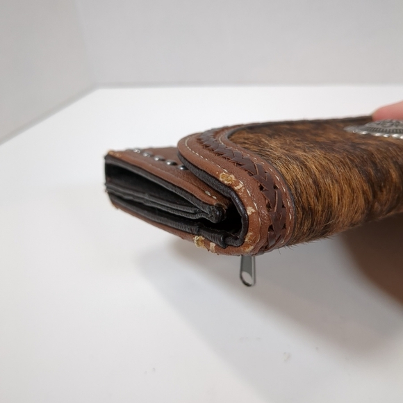 Nocona Brown Leather/Cowhide Wallet with Tassel and Studs - Picture 7 of 8